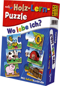 Holz-Lern-Puzzle - Wo lebe ich?