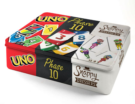 Kartenspiel-Klassiker in Metalldose: UNO, Phase 10 und Snappy