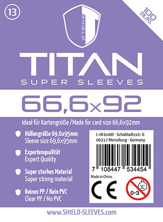 Shield Titan 13 - 100 Super Sleeves für Kartengröße 66,6 x 92 mm